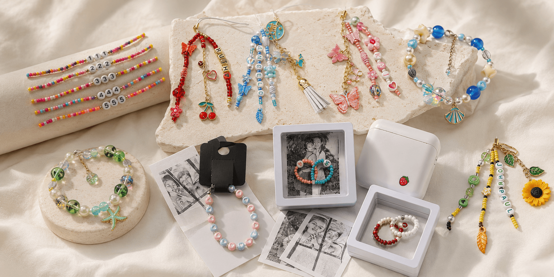 A close-up of efca. gift boxes and curated rings